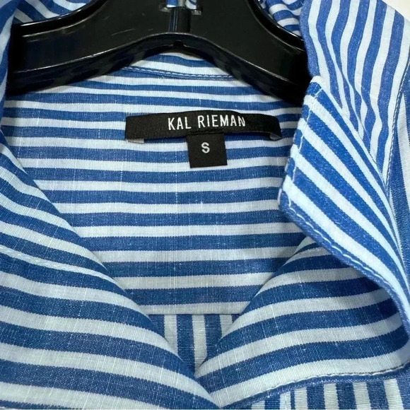 KARL RIEMAN Striped Button Front Pinpoint Oxford Shirt  Blue White Stripes Sz S - Picture 7 of 8